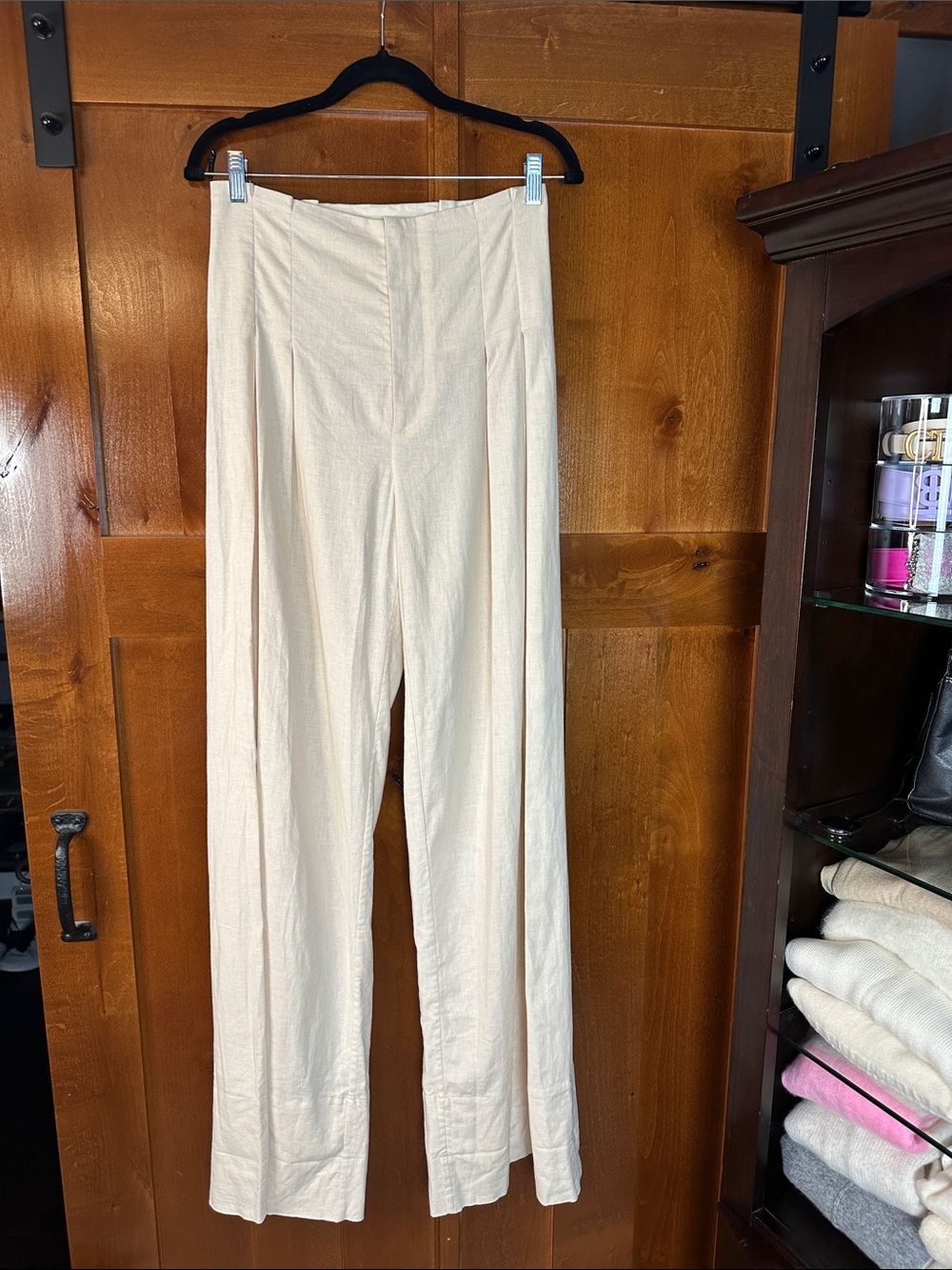 St. Agni Cream Linen Wide Leg Pleated Pants M - Picture 4 of 10